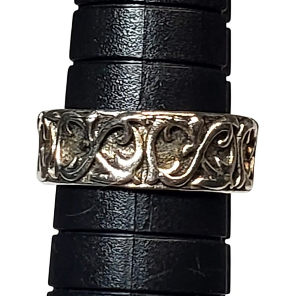 Silver Tone Adjustable Ring Sz 5 Unsigned Floral Design